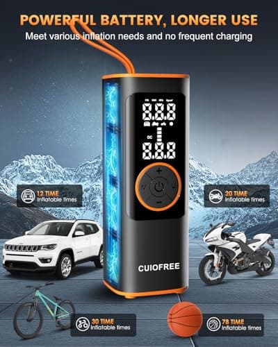 CUIOFREE Portable Tire Inflator for Car, Cordless Tire Inflator Portable Air Compressor with Digital Pressure Gauge,150PSI Dual Power, Portable Air Pump for Car Tires, Motorcycle, Bicycle, Bike, Ball - Thumbnail 3