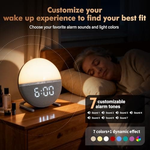 Tranquee Sunrise Alarm Clock for Bedrooms – Gentle Wake Up Light with Soothing Night Light & Ambient Sounds, Alarm Clock for Heavy Sleepers, Shift Workers, Kids & Adult, Relaxing Bedside Lamp Gift - Thumbnail 4