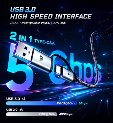 WARRKY Video Capture Card, 2-in-1 USB 3.0 USB A/C HDMI Capture Device, 4K Input 1080P 60FPS Low Latency Game Capture Card for Streaming & Recording, Compatible with PS5, Nintendo Switch, Xbox, PC, Mac - Thumbnail 3