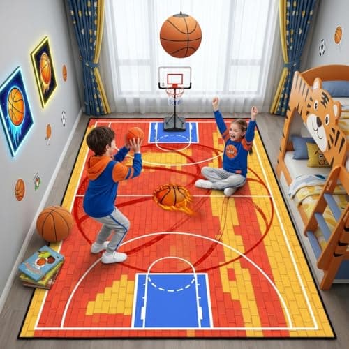 BATATADOCE Basketball Rug - 2.5x4 Feet Boys Bedroom Area Rug Basketball Court Sports Decor for Kids Room Playroom Game Floor Mat - Thumbnail 6