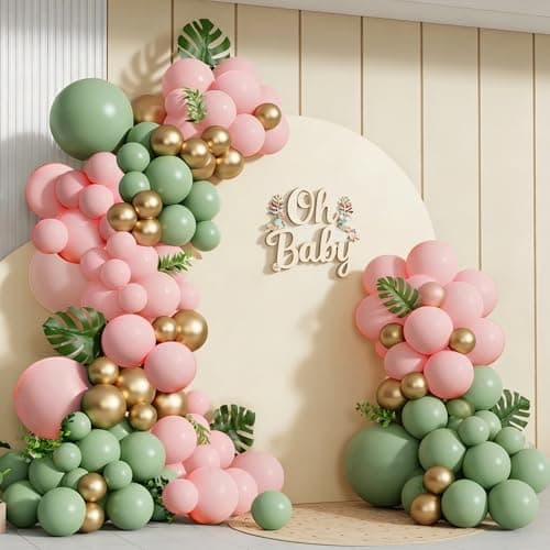 Spring Balloon Garland Arch Kit 160Pcs Sage Green Pink and Gold Latex Balloons for Baby in Bloom Baby Shower Bridal Shower Wedding Jungle Safari Woodland Birthday Party Decorations - Thumbnail 4
