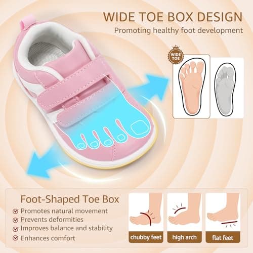 STQ KIDS Toddler Girl Shoes Wide Toe Box Barefoot Shoes Fashion Kids Sneakers Lightweight Zero Drop First Walking Tennis Running Shoe Preschool Daycare Water Pink Toddler Size 10 - Thumbnail 4