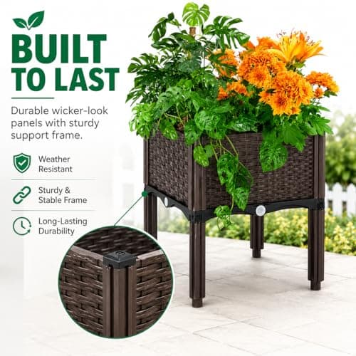 SUPCLUB 4 Sets Raised Garden Bed with Legs 63x15.8x14.6in Patio Elevated Flower Bed Plant Vegetable Boxes Stand for Indoor Outdoor Plant Fence Balcony Yard - Thumbnail 4