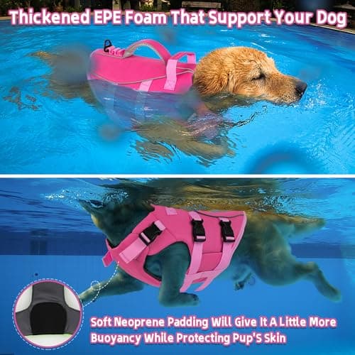 Dogcheer Dog Life Jacket with Double Rescue Handle, Reflective Dog Life Vest for Swimming Boating, Adjustable Pet Swim Vest Dog Flotation Device DFD for Small Medium Large Dogs - Pink XL - Thumbnail 3