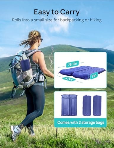 Sleeping Pad for Camping, Extra Thickness 5.5 Inch Ultralight Inflatable Sleeping Mat with Pillow Built-in Foot Pump, Compact Waterproof Camping air Mattress for Backpacking Hiking Traveling (Double) - Thumbnail 5