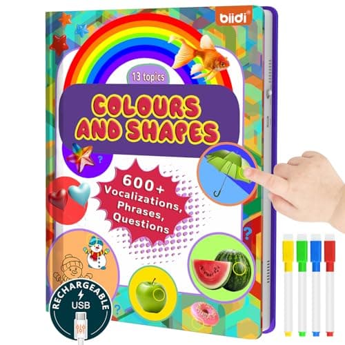 biidi Interactive Talking Activity Book,English Word Sound Book for Kid Age 3+ Year Old,Sensory Autism Toy,Educational Learning Travel Toys for Boys Girls Gift,with Drawing Zone,4 Color Pens,600+Sound