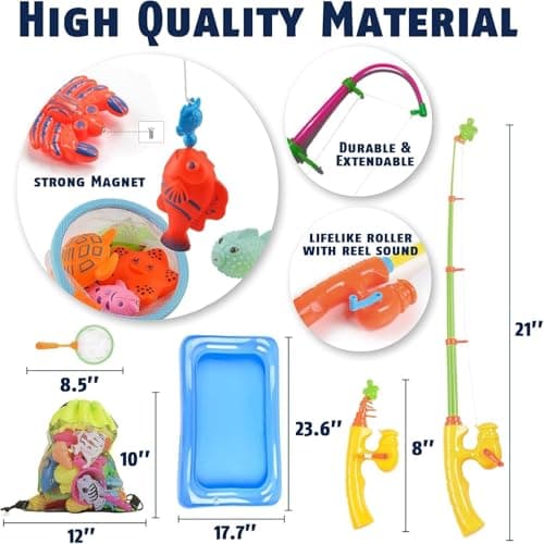 CozyBomB™ Magnetic Fishing Toys Game Set for Kids | Water Table Bathtub Kiddie Pool Party Pole Rod Net, Outdoor Plastic Floating Fish, Toddler Bath Color Ocean Sea Animals Birthday Gift Age 3-5 6 4-8 - Thumbnail 3