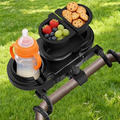JACZZO Universal Stroller Snack Tray with 3 Detachable Silicone Bowls, Anti-Slip Silicone Grips & Cup Holder, Stroller Attachment for Nuna, Uppababy, Travel Essentials for Baby, Stroller Accessories - Image 1