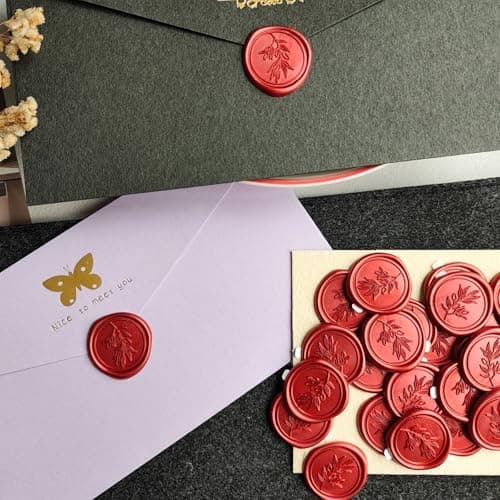 Pilloze 50 Pcs Red Wax Seal Stickers Self- Adhesive Wedding Invitation Seal Stickers, Perfect for Invitation Cards, Envelopes Christmas Cards, Gift Wrapping, Party Menu Decor - Thumbnail 5