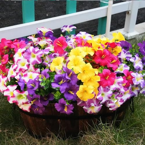 Vemander Artificial Flowers for Outdoors Fake Plants Outside Decoration, 12 Bundles Silk Petunia with Eucalyptus UV Resistant Realistic Faux Flowers for Outdoor Planters Garden Balcony (6 Color) - Thumbnail 6