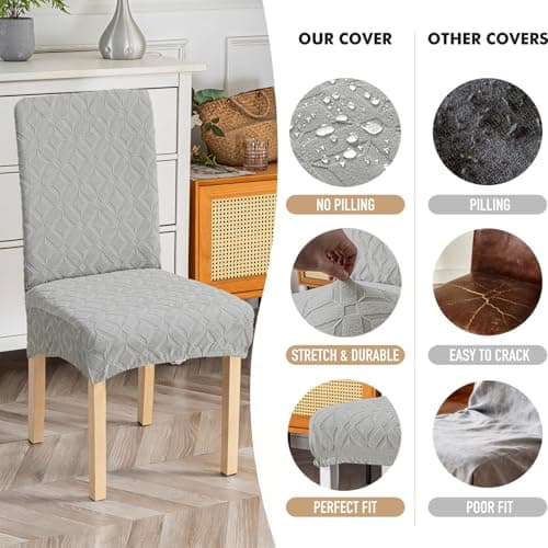 Genina Waterproof Chair Covers for Dining Room Set of 4, Removable Washable Chair Slipcover Protectors, Large Light Gray - Thumbnail 5