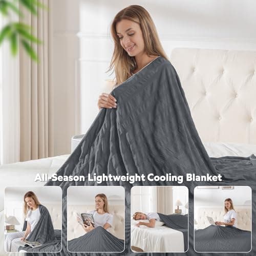 GEMBED Cooling Blanket Twin Size – Summer Cooling Blanket for Hot Sleeper, Double-Sided Design Cold Unfilled Blanket Thin Lightweight Breathable for Night Sweat Bed Couch Sofa - Grey, 60"x80" - Thumbnail 6