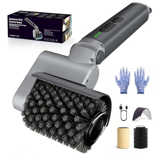 Electric Grill Brush, Cordless BBQ Cleaner, 3-Speed & Angle Adjustable, 3-in-1 Kit with Gloves, Reinforced Bristles, 150Mins Runtime, Removable & Dishwasher Safe for Outdoor BBQ Grates (Light Gray) - Image 1