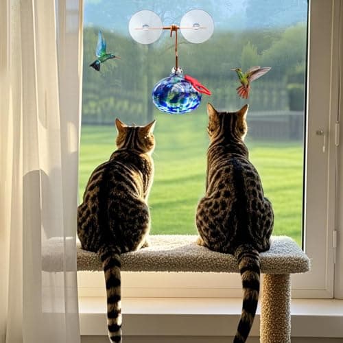 Pozfun Window Hummingbird Feeder with Suction Cups,Hand-Blown Glass Hummingbird Feeders for Outdoors Window Mounted with Metal Hook,Close Bird Watching,Finch in Garden,Yard(Dotted Blue) - Thumbnail 6