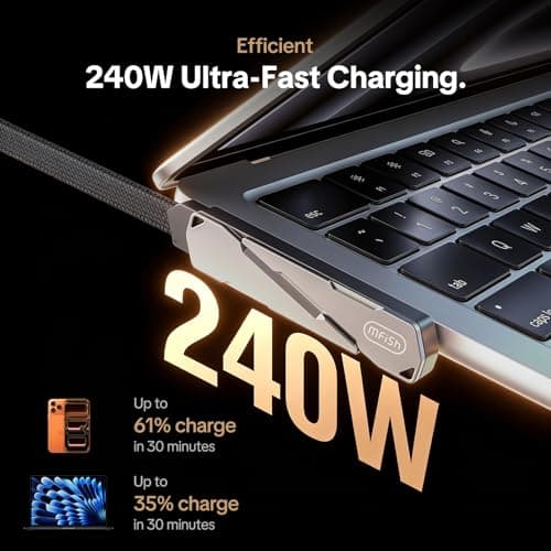 MFish 240W USB C Cable with Stand, 90° Right Angle Fast Charging Braided USB C to USB C Cable, Foldable Phone Stand Charger for iPhone 17, iPad, MacBook, Samsung, Gaming + Hands-Free Black 3.93FT - Thumbnail 5