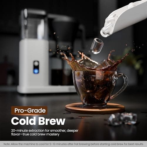 Kismile SCA-Certified 8 Cup Drip Coffee Maker, Pour Over Coffee Machine with 3s Instant Heat 197–205℉, Adjustable Flow Control, Removable Water Tank, Deep Cold Brew & 40 Min Keep Warm (Pearl White) - Thumbnail 6