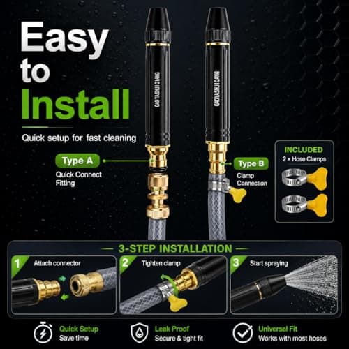 Jet Nozzle Power Washer for Garden Hose, High Pressure Hose Nozzle for Car Washing, Patio Cleaning, Garden Watering, Powerful Cleaning Spray Nozzle with Pacifier Interface(1 Set) - Thumbnail 6