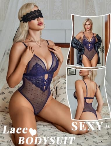 Avidlove Womens Lingerie Sexy Lace Bodysuit V Neck Teddy One Piece Babydoll - Thumbnail 2