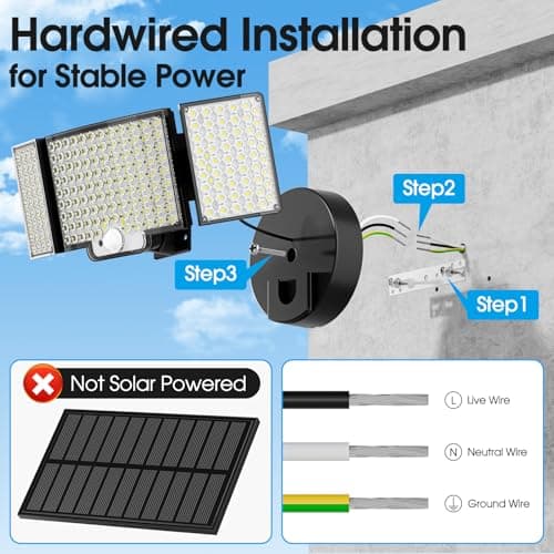 Outdoor Hardwired Motion Sensor Light, 6500K, 6600LM, Security Flood Lights Motion Detector Dusk To Dawn Light, IP65 Waterproof, 220 LEDs Floodlight With Remote Control For Garage, Yard, Porch - Thumbnail 2