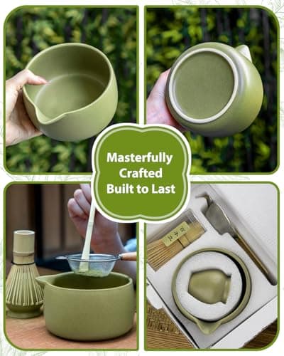 20OZ Matcha Whisk Set - 5PCS Japanese Tea Set Includes Matcha Bowl with Spout, Bamboo Whisk with Ceramic Holder, Bamboo Scoop and Sifter, Matcha Kit for Ceremony, Gift for Matcha Lovers (Matcha Green) - Thumbnail 3