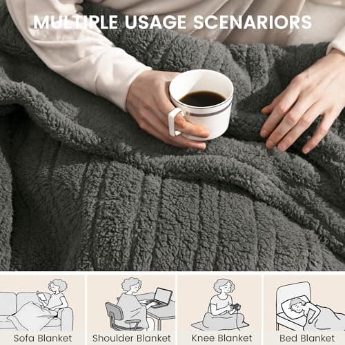 blunique Heated Blanket Electric Blanket Throw - Fast Heating Blanket Throw Double Sided Sherpa Ultra Soft Cozy with 10 Heating Levels & 2-10 Hours Auto Off, Mashine Washable, 50 x 60 Inches, Grey - Thumbnail 6