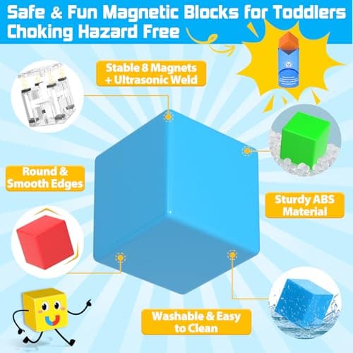 48PCS Magnetic Blocks for Toddlers Outdoor Toys, Large Magnetic Cube Toy for Sensory Montessori Education Preschool Magnet Toys for 3 4 5 6 Year Old Boys and Girls - Thumbnail 2