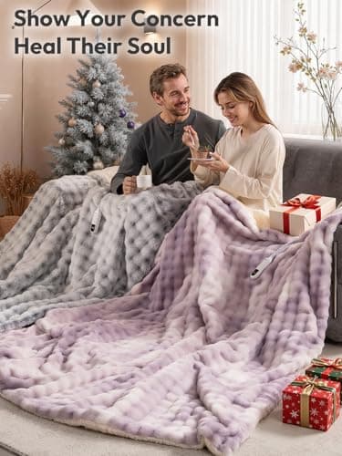 WOOMER Full Size Heated Blanket with 10 Heating Levels & 10H Auto Off, Machine Washable Double-Sided Rabbit Faux Fur Electric Blanket for Couch, Bed and Living Room, ETL/CPF Certified - Thumbnail 6