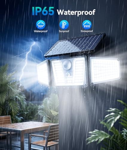 KOOPER Solar Flood Lights, 210 LED Motion Sensor Outdoor Lights, Solar Motion Lights Outdoor Waterproof, 3 Heads 300° Wide Angle Outdoor Security Lights for Yard Patio Garage Entryways, 2 Pack, Black - Thumbnail 5