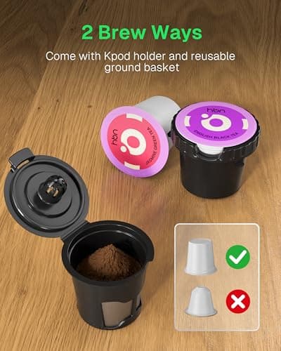 HBN Single Serve Coffee Maker for K-Cup & Ground Coffee, Fast Brew One Cup Coffee & Tea Machine with 10oz Stainless Steel Tank, Compact Design Capsule Coffee Machine, Black - Thumbnail 3