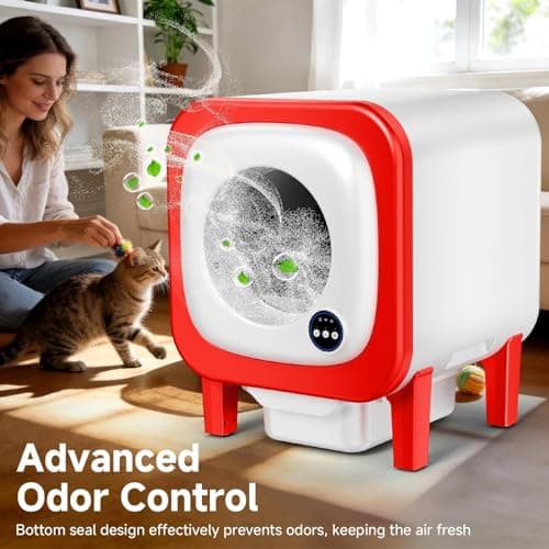 petstarlet Self Cleaning Litter Box, Extra Large Automatic Cat Litter Box Self Cleaning for Multiple Cats, App Control, Safety Protection, Ultra-Quiet,Includes Trash Bags,Red - Thumbnail 6
