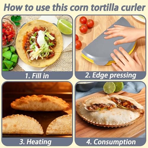 4-in-1 Tortilla Sealer Crimper Press – Adjustable 4"-6"-8"-10" Tortilla & Taco/Burrito Maker Tool with Metal Edge | Easy to Clean, BPA-Free, Durable & Fun for Family Cooking (Gray & Yellow) - Thumbnail 4