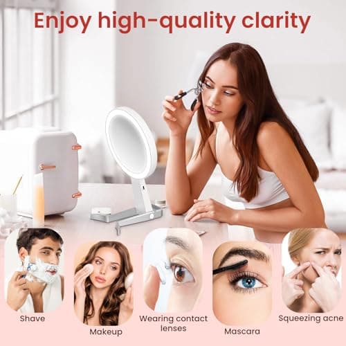 Makeup Mirror with Lights, 10X /1X Double-Sided Lighted Makeup Mirror with Magnification, Rechargeable Magnifying Mirror with 3 Color Lights, Portable Make up Mirror 3 in 1 Tabletop/Handheld/Hanging - Thumbnail 5