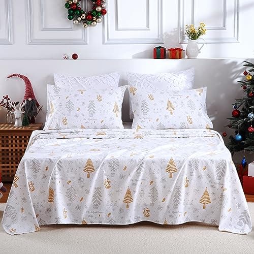 CAROMIO Christmas Bed Sheets King, Soft Brushed Microfiber Bed Sheet Set, 16 Inches Deep Pocket Fitted Sheet Winter Holiday Sheets Set (Tree, King) - Thumbnail 6