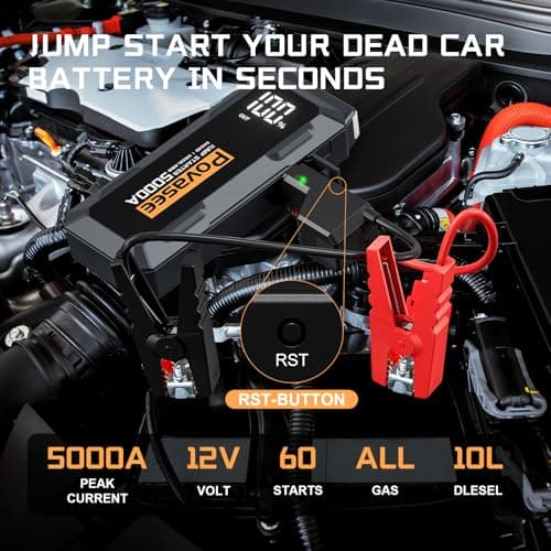 5000A Jump Starter Povasee A40 Car BatteryJump Starter, 12V Jump Box for Car Up to All Gas or 10L Diesel Engine Battery Jumper Starter Portable with 3" LCD Display Power Bank/Dual Output/LED Light - Thumbnail 2