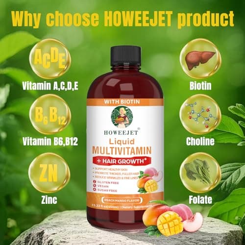 Liquid Multivitamin for Hair Growth | Biotin 10000mcg | Hair & Skin Support Supplement | Clinically Tested for Thicker Hair & Skin Elasticity | Suitable for Women & Men, Ages 18+ | 15.22 Fl Oz (1) - Thumbnail 2