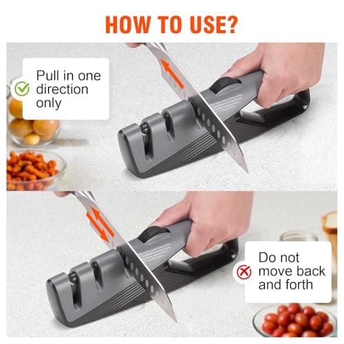 Knife Sharpener with 5 Adjustable Angle, Coarse & Fine Knife Sharpener Tool, Handheld Manual Knives Sharpener for All Knives Including Kitchen Knives, Pocket, Scissors - Thumbnail 5
