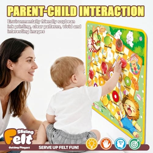 Zymari Pretend Play Food for Kids Kitchen with Pattern-Matching Felt Board, Cutting Toy Food with Storage Bag, Fake Fruit Learning Toys for Toddlers Boys Girls,Gift for Children Birthday (Fruits) - Thumbnail 2