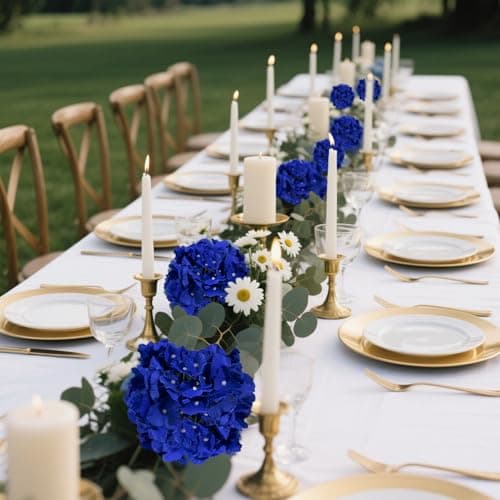 BSMYBO 50pcs Hydrangea Artificial Flowers Royal Blue Faux Hydrangea Flowers Heads with Stems Silk Flowers for Wedding Arch, Table Centerpieces, Home, Garden, Baby Shower, Party Decor - Thumbnail 6