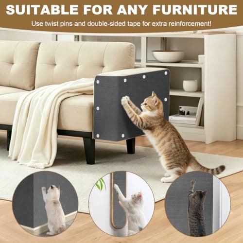 Cat Scratch Furniture Protector, 78.7"x15.8" Cat Scratching Mat, Trimmable Self-Adhesive Cats Claws Scratch Pads, DIY Carpet Mat Replacement for Cats Tree, Cats Wall Shelves, Dark Grey - Thumbnail 4