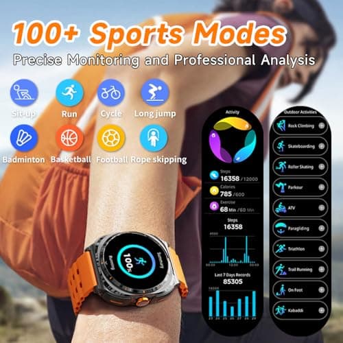 FANCHENGZI Smartwatch with Earbuds(Answer&Make Calls) IP67 Water Resistant Watch(2 Straps), Sports Watches 100+ Sports Modes (Cycling/Fitness/Hiking), DIY Watch Faces for Men Dad Husband (Silver) - Thumbnail 6
