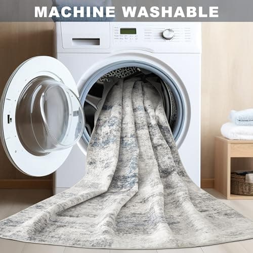 DMOYEST 5x7 Area Rug - Washable & Non Slip Indoor Rug for Living Room, Kid & Pet Friendly Abstract Low Pile Soft Carpet for Bedroom and Dining Room - Grey Blue - Thumbnail 6