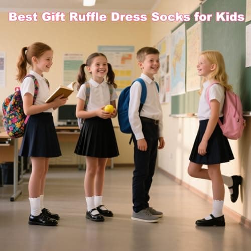 BISOUSOX Girls Socks 6-8 Years Old White Ruffle Cute Ankle Crew Frilly Ruffled Kids School Dress Socks for Girls 8-10 12 - Thumbnail 3