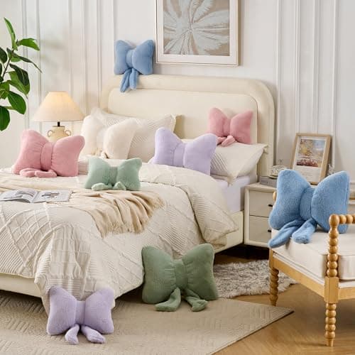XIAIJIA Bow Pillow Decorative Pillows Aesthetic Home Decor Soft Seat Cushions Cute Throw Pillow for Couch Bow Room Decor Pink 12 * 9inch - Thumbnail 4