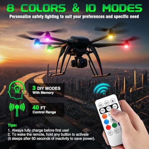 Wireless RGB LED Aircraft Strobe Lights with Remote Control, 8 Colors 10 Flash Modes DIY Mode Anti-Collision Lights Waterproof Emergency Warning Light for Large Drone Car Motorcycle Bike 8Pcs - Thumbnail 4
