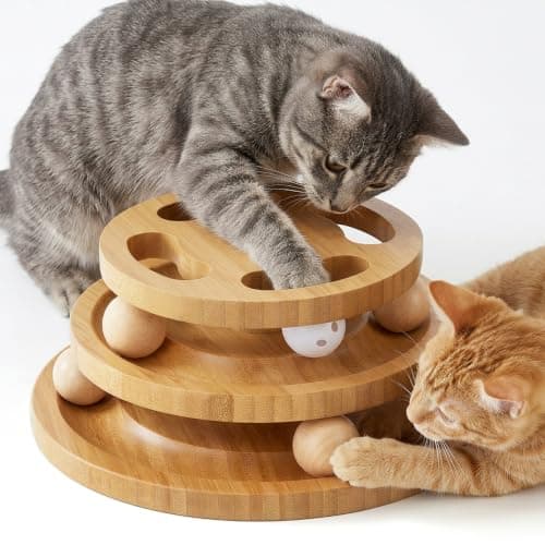 ZOMISIA Cat Ball Track Toy with Puzzle Top, Wooden Cat Toys for Indoor Cats with Spinning Balls, Interactive Large Cat Ball Tower for Kitten Kitty Exercise Mental Physical - Image 1