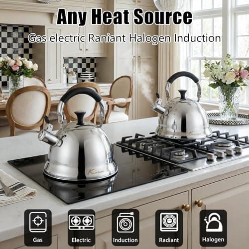 Tinlon Enamel Tea Kettle, 3.1QT Stainless Steel Whistling Stovetop Kettle - Thumbnail 5