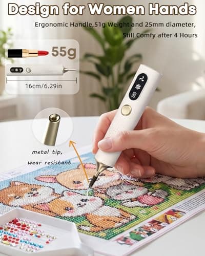 Diamond Art Tools Pen, Electric Diamond Painting Vacuum Pen Cordless & Quiet, Non Interupted Power Suction Modes, Skip Wax, No Block View Diamond Art Accessories for Adults, White - Thumbnail 3