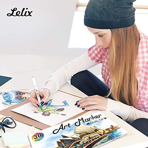 Lelix 30 Colors Art Markers, Dual Tip Permanent Marker Pens Highlighters Perfect for Kids Adults Artist Drawing Sketching Card Making & Coloring Books - Thumbnail 5
