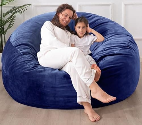 WhatsBedding 3 ft Bean Bag Chair for Adults/Kids，Large Bean Bag Chairs with Fillings，Memory Foam Bean Bag with Soft Faux Fur Fabric, 3 Foot, Navy