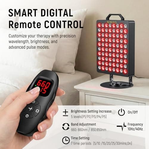 KOKOCL Red Light Therapy for Face and Body, 80 Dual Chip LEDs Lamp,High Power Red Near Infrared Light Therapy Panel, Remote-Controlled with 5 Speed (Wavelengths 660nm and 850nm) - Thumbnail 4